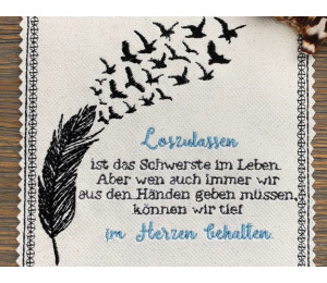 Stickdatei - Feder Vögel Spruch Loslassen